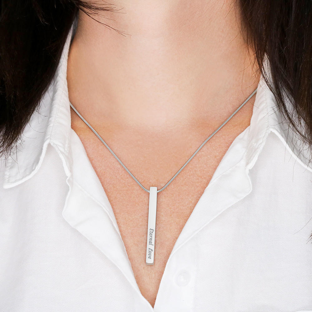 Engraved Vertical Bar Pendant Necklace